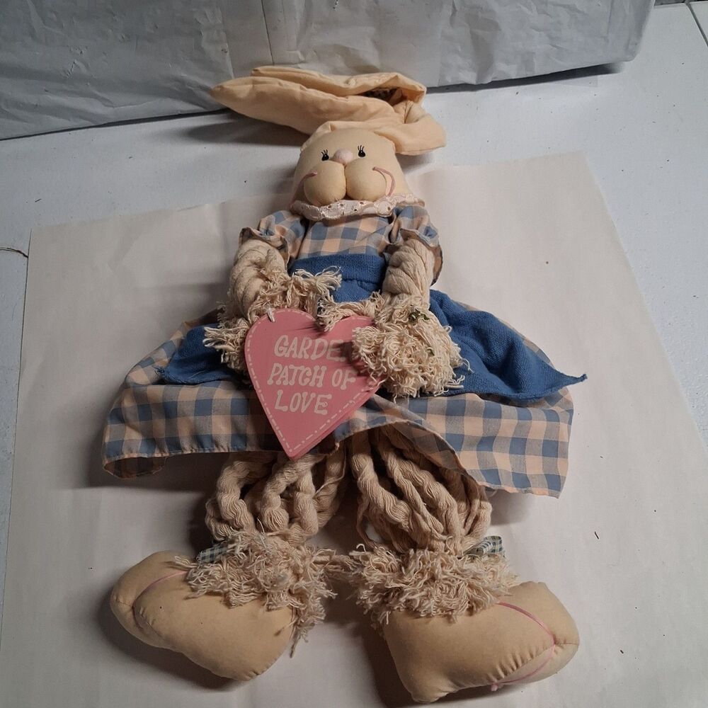 Mop Bunny 17" dressed in blue and cream check dress "Garden Patch of Love"